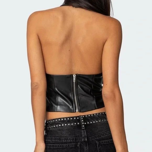 Edgy Goth Fairy Y2K Streetwear Edikted Tana Faux Leather Halter Top XS - Picture 2 of 7